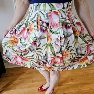 Beulah Floral A-Line Skirt with Pink and Orange Accents